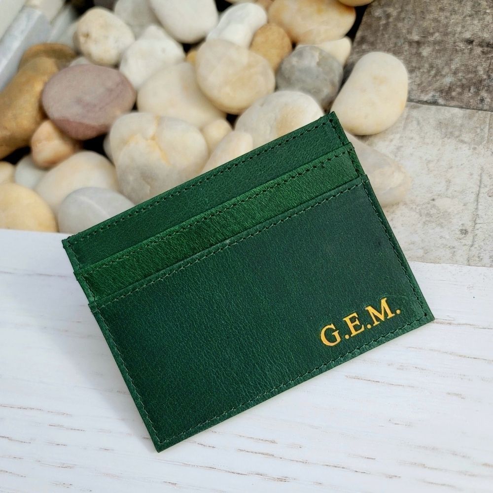 Genuine Crazy Horse Leather Card Case Green - Picture 1 of 8